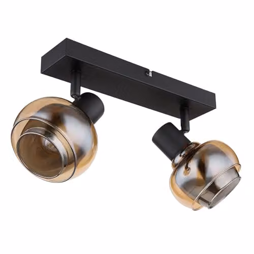 Netlighting Tokki Twin Ceiling Spotlight in Matt Black with Amber Glass Shades, 2x E14 – 1