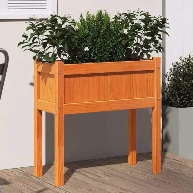 Berkfield Home Waxed Brown Rustic Solid Pine Wooden Raised Garden Planter with Legs W/D/H: 70 x 31 x 70 cm – 1