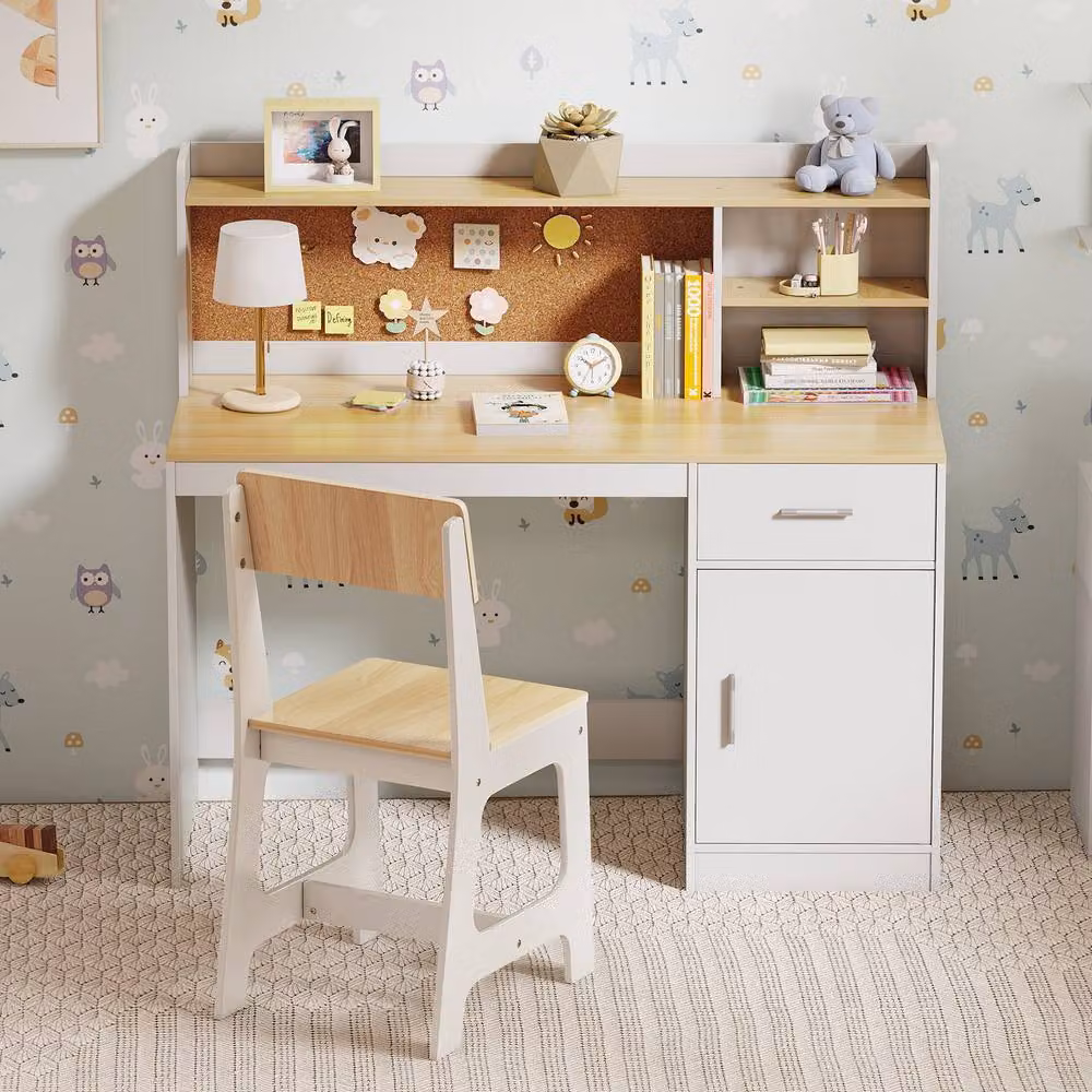 Costway Kids Wooden Study Desk and Chair Set in White – 2