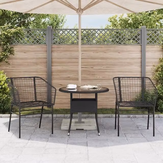 Berkfield Home Beautiful Modern Black Poly Rattan and Steel Garden Chairs, 2 Piece Set – 1