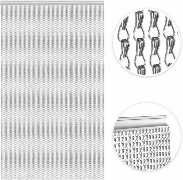 NESTLUNE Double Chain Aluminium Door Curtain in Silver, Width: 100 cm to 150 cm – 1