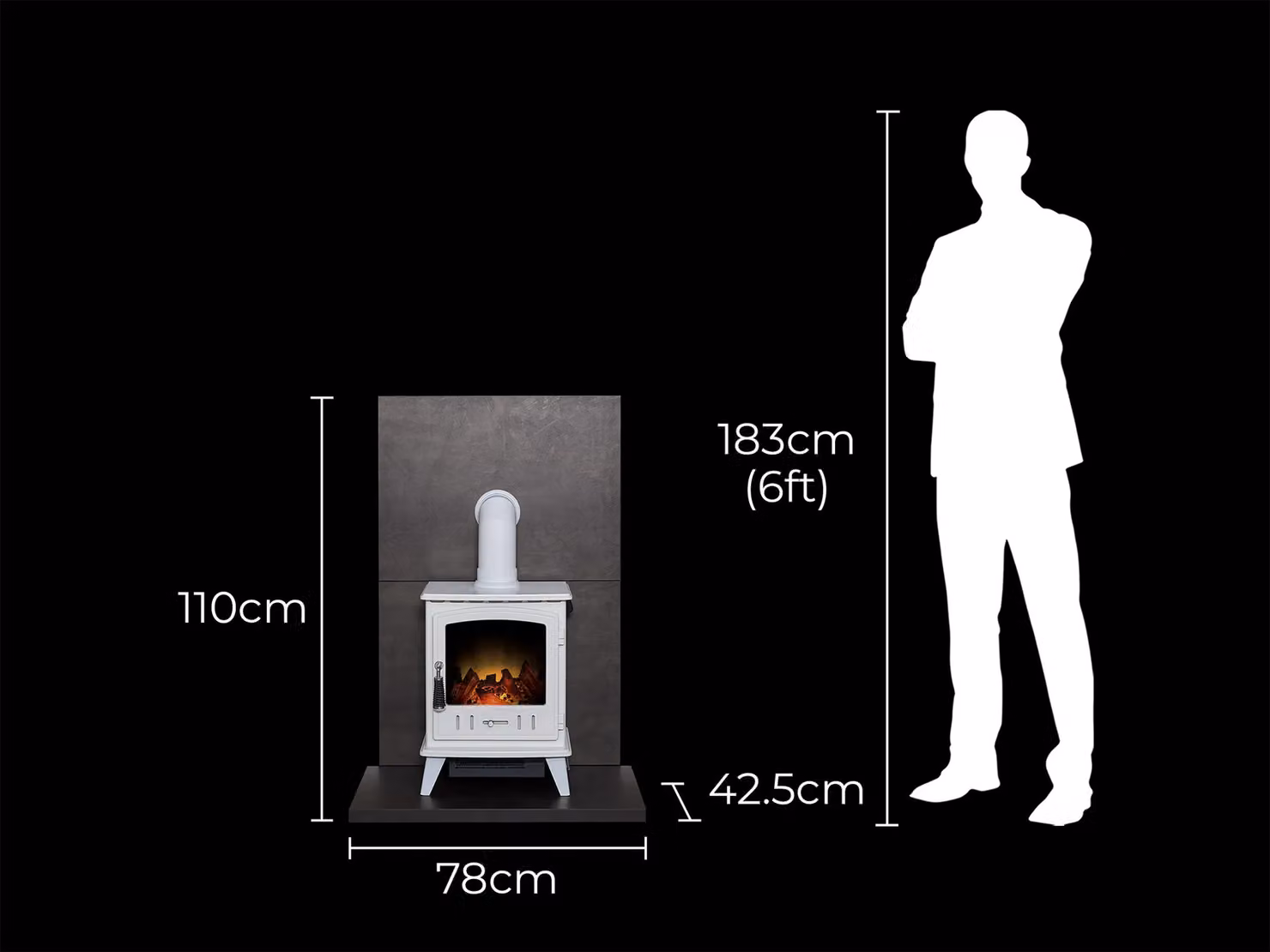 Acantha Tile and Hearth Set in Bronze Venetian Plaster Effect with Aviemore Electric Stove and White Angled Pipe – 6