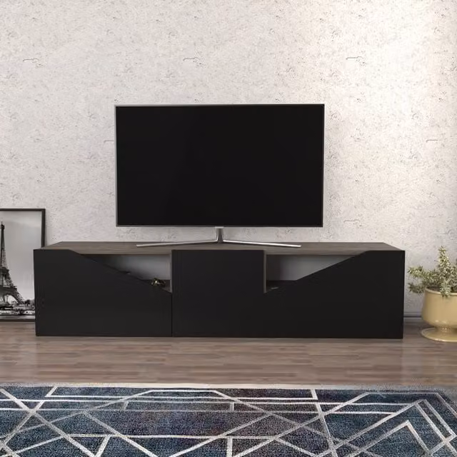 Decorotika Carson Modern Geometric TV Unit in Anthracite and Blue, W: 160 cm, H: 40 cm, D: 33 cm