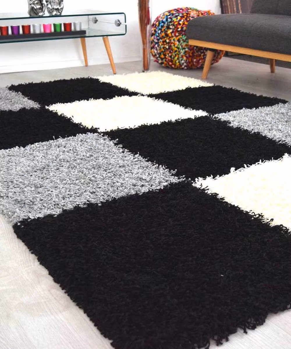 Bravich LTD California Checked Thick Shaggy Rug in Black and Multicolour, W: 160 cm, D: 230 cm – 6
