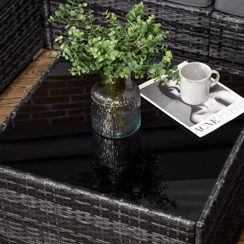 Wyld Haus Rero 8 Piece Grey Rattan Style Modular Corner Sofa Set with Glass Table – 5