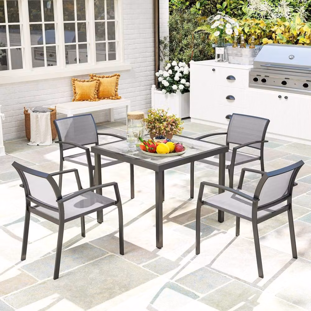 Wyld Haus Velo 4 Seater Grey Mesh Metal Frame Garden Dining Set with Arched Back – 3