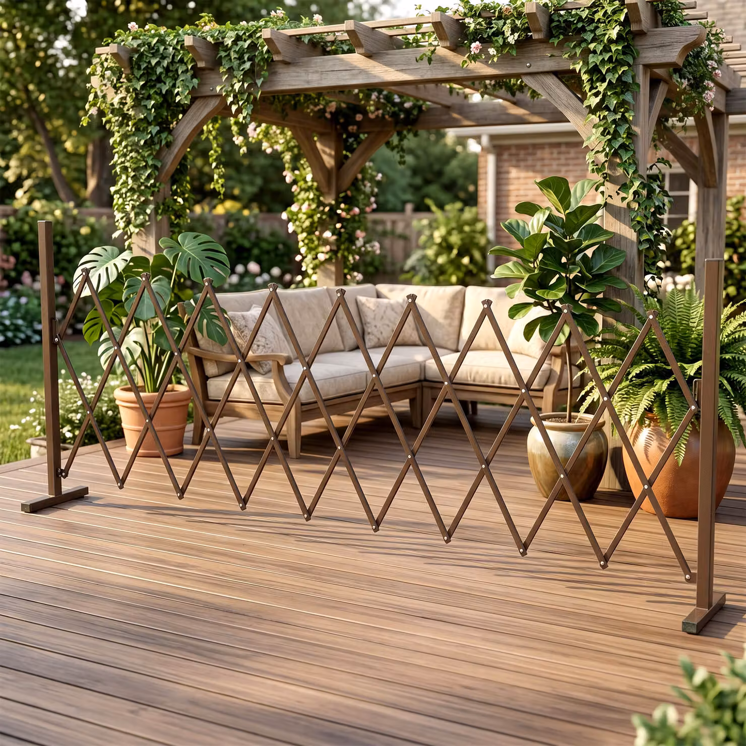 Outsunny Expanding Trellis Fence, Freestanding Movable Foldable Garden Screen Panel in Dark Brown, W: 250 cm, H: 103.5 cm – 8