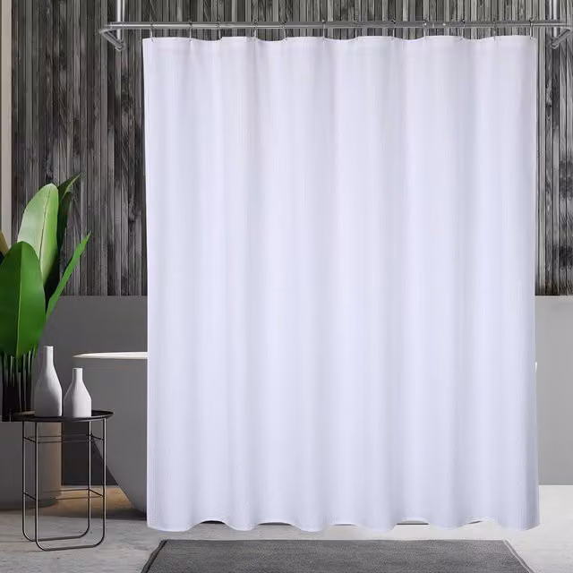 London Boutique White Waffle Weave Waterproof Polyester Shower Curtain with Weighted Hem, W/H: 182.88 x 182.88 cm – 1