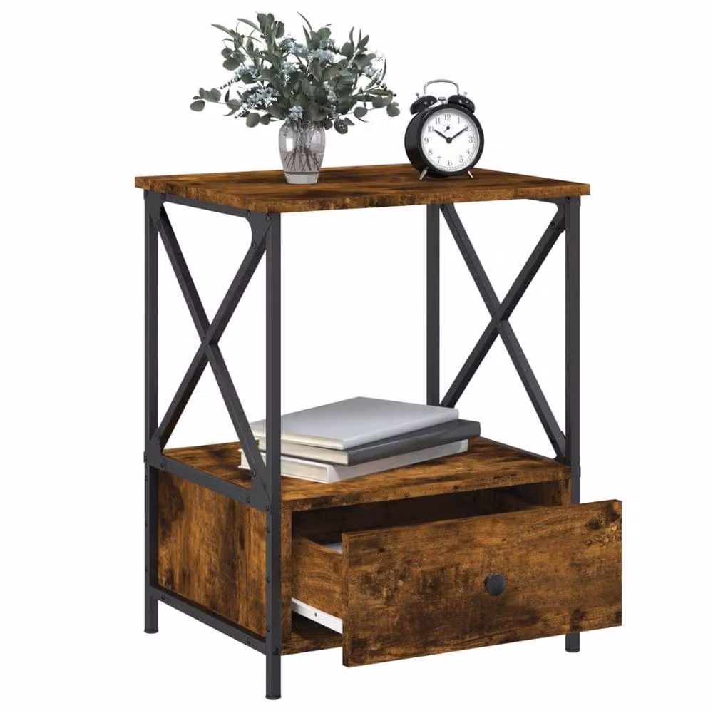 Berkfield Home Durable Bedside Table in Smoked Oak Brown, W/D/H: 50 x 41 x 65 cm – 4