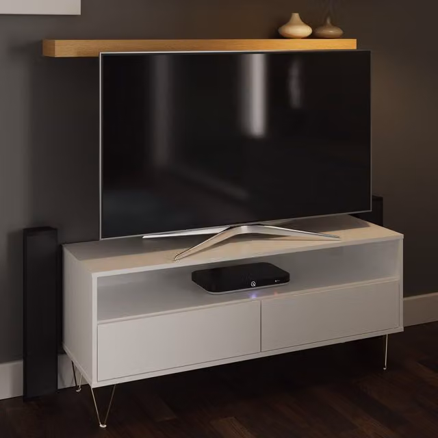 Timber Art Design Modern White and Gold TV Cabinet with 2 Drawers W/D/H: 120 x 40 x 52 cm
