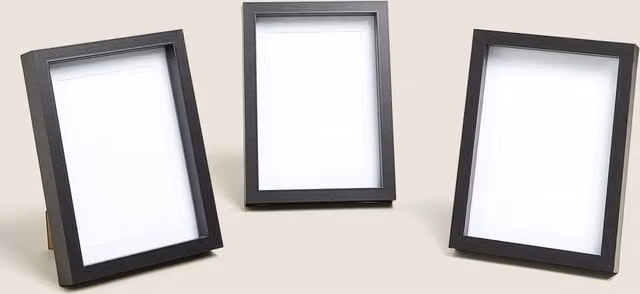 M&S Set of 3 Black Rectangular Plastic Photo Frames for Tabletop Use