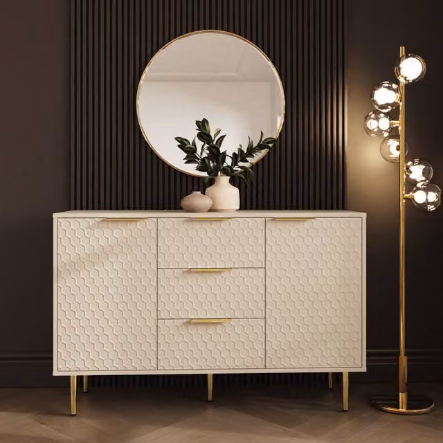 GFW Azariah Large Modern Geometric Sideboard in Matt White