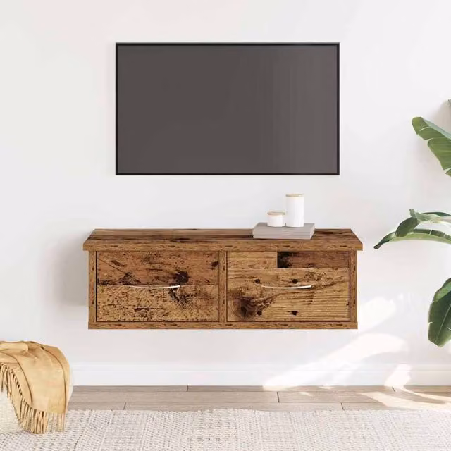 Berkfield Home Wall Cabinet in Old Wood Brown, W: 60 cm, D: 26 cm, H: 18.5 cm