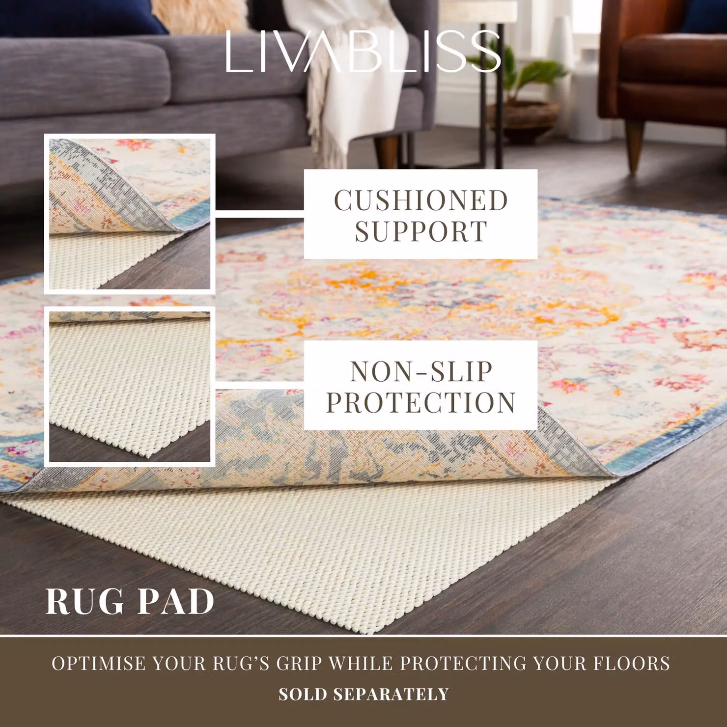 Livabliss Kuta Vintage Boho Rectangular Rug in Grey and Silver, W/D/H: 80 x 150 cm – 6