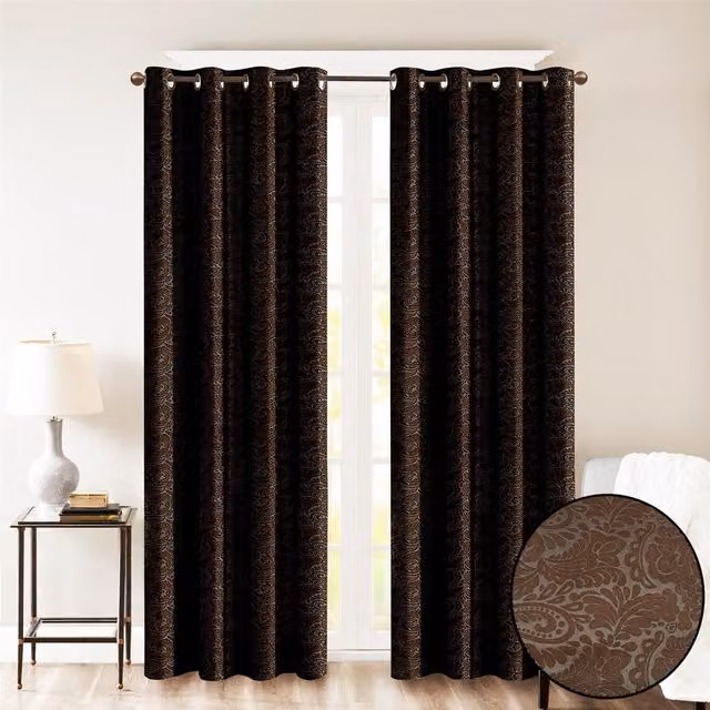 Roseley Brown Floral Embossed Eyelet Fabric Curtains