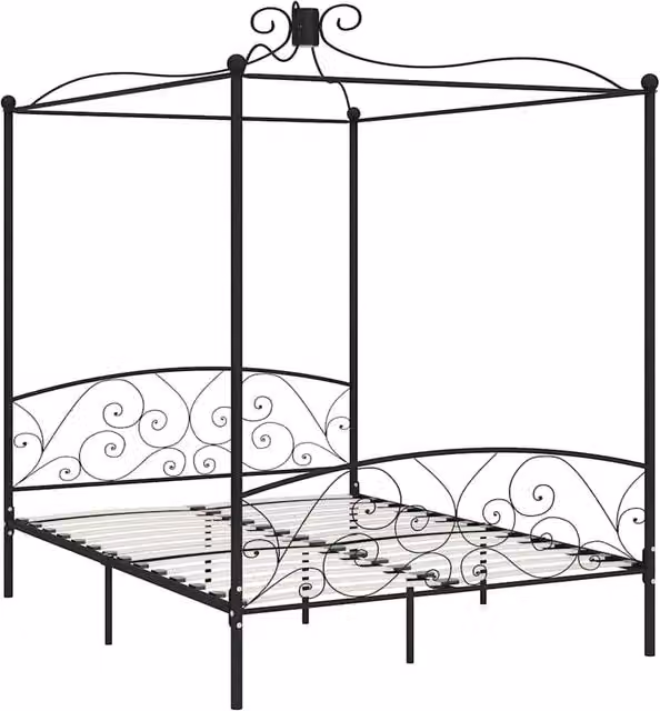 Berkfield Home Black Metal Canopy Bed Frame, W/D/H: 180 x 200 cm