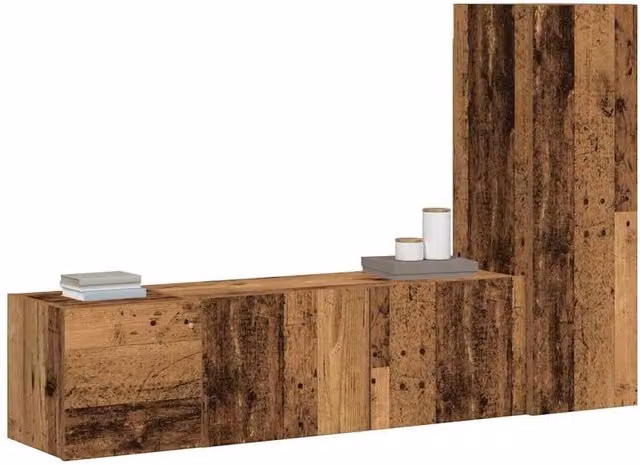 Berkfield Home 3-Piece Wall Mounted TV Cabinet Set in Brown Old Wood Finish