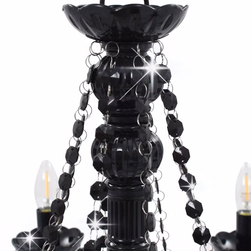 Berkfield Home Antique Black Metal Chandelier with Beads, 8 x E14 Bulbs – 3