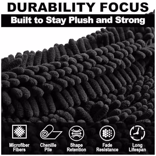 GAVENO CAVAILIA Black Chenille Microfibre Bath Mat, W/D: 50 x 80 cm – 12