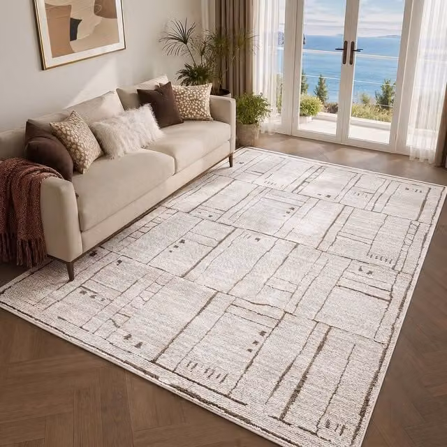 Livabliss Alba Modern Geometric Living and Dining Rug in Taupe, Brown and Ivory, W: 160 cm, D: 215 cm – 1