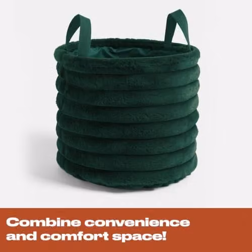 OHS Ribbed Faux Fur Storage Basket with Handles, Green, W/D/H: 30.0 x 26.0 x 23.4 cm – 5
