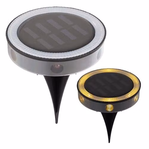 GardenKraft Set of 2 Solar Ground Lights with 12 Warm White LEDs, Black and White Waterproof Stake and Wall Mountable Lights