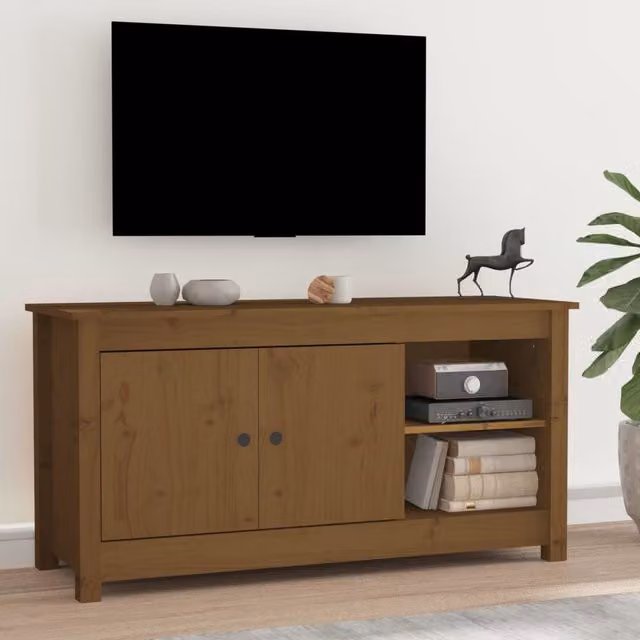 Berkfield Home Rustic Solid Wood Pine TV Cabinet in Honey Brown, W: 103 cm, D: 36.5 cm, H: 52 cm – 1