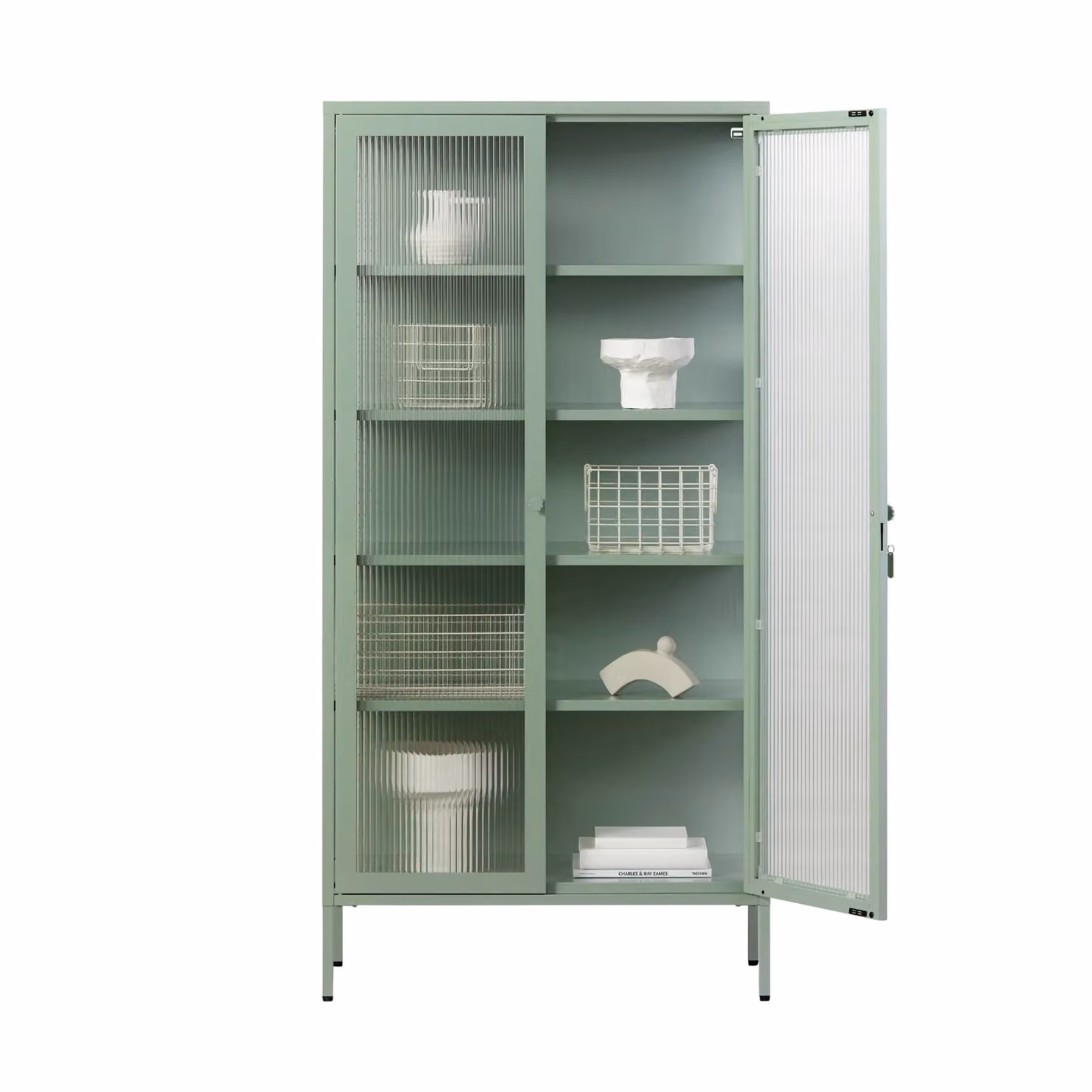 Mustard Made The Collector Freestanding Cabinet in Sage Green with Glass Doors and Adjustable Shelves, H 170 x W 85 x D 40 cm – 2