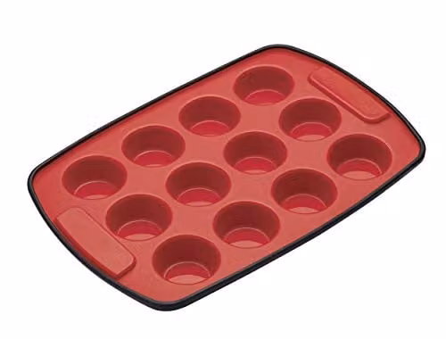 MasterClass Smart Silicone 12 Hole Mini Muffin Tray, Red and Black, W: 29 cm x D: 20 cm