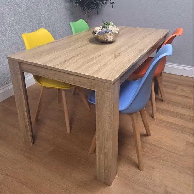 Kosy Koala Modern Rectangular Oak Dining Table and 4 Chairs Set in Multicolour