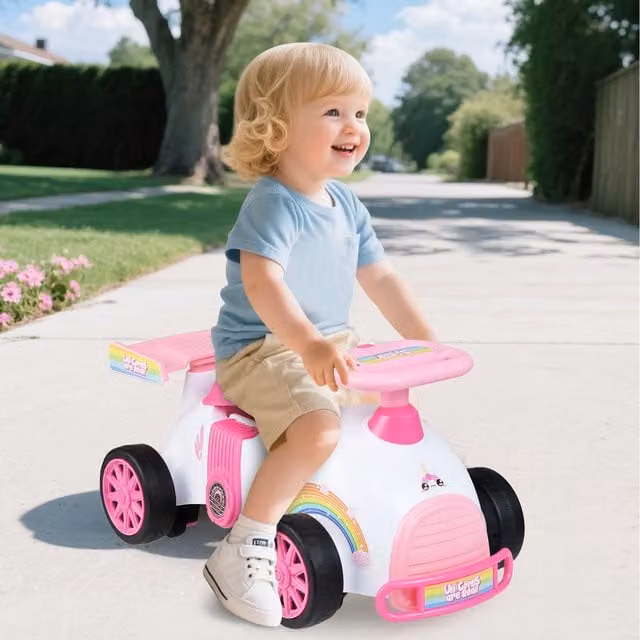 Costway Pink Foot-to-Floor Sliding Toy Scooter and Ride-on Car with Light and Sound Effects