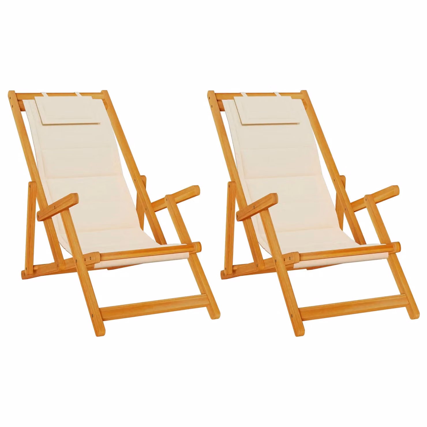 Berkfield Home Set of 2 Folding Beach Chairs in Beige Acacia Wood and Textilene – 2