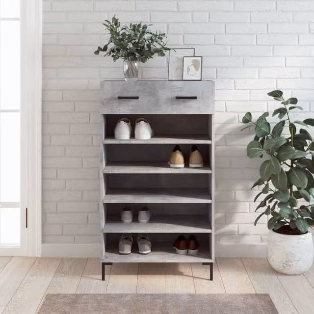 Berkfield Home Industrial Shoe Cabinet in Concrete Grey, W/D/H: 60 x 35 x 105 cm