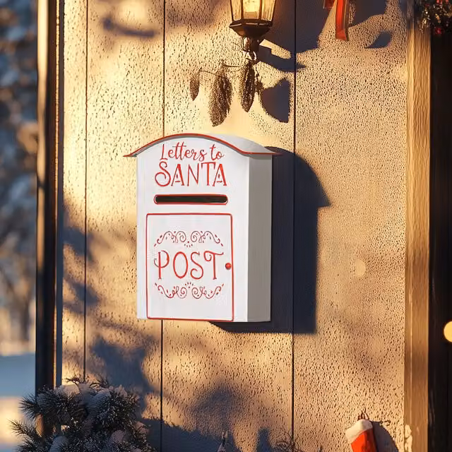 HOMCOM Christmas Wall Mounted Santa Mailbox in Red and White Metal