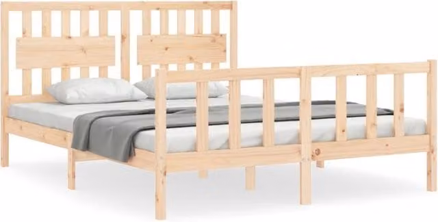 Berkfield Home Solid Pine Bed Frame with Headboard in Light Brown, W: 160 cm, L: 200 cm