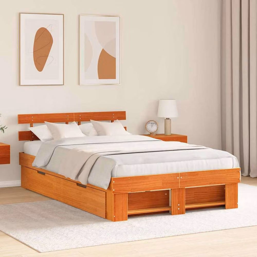 Berkfield Home Solid Pine Wood Bed Frame with Drawers, Wax Brown, W: 140 cm, L: 190 cm – 2