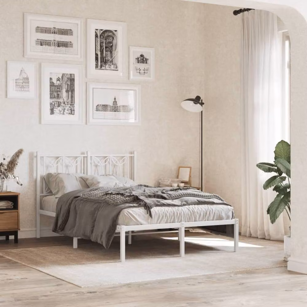 Berkfield Home Metal Bed Frame with Headboard, White, W/D/H: 120 x 190 cm – 2
