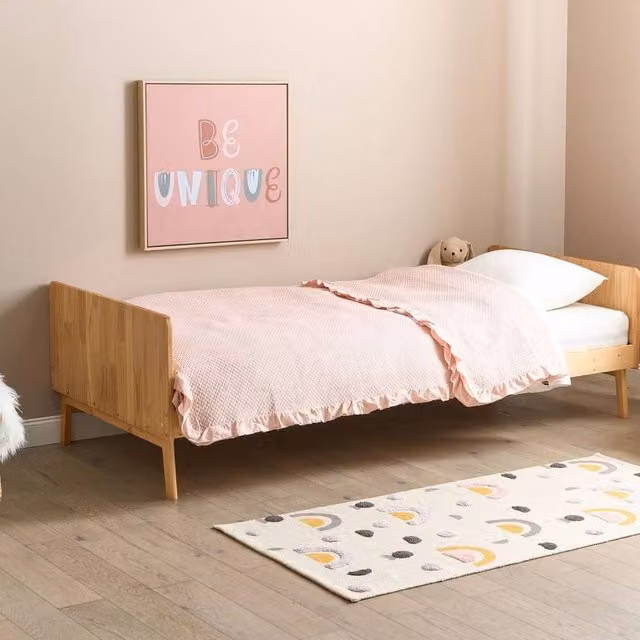 Wyld and Coco Single Bed Frame in Brown Pine with Slatted Base, W/D/H: 90 x 200 cm – 1