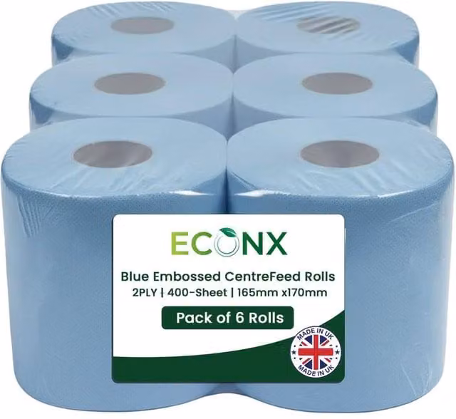 ECONX Blue 2-Ply Embossed Centrefeed Paper Towel Rolls, 12 Pack