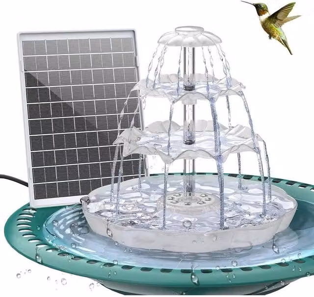 FLAVORA Solar Water Fountain 3 Tiered LED Bird Bath in White, W/D: 100 x 100 cm – 1