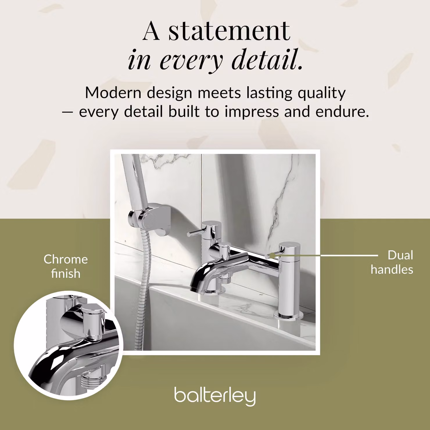 Balterley Round Single Lever Bath Shower Mixer Tap with Shower Kit in Chrome Silver – 3