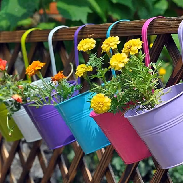 NESTLUNE 10-Piece Multicolour Hanging Planter Trough Set for Garden Fences and Indoor Plants
