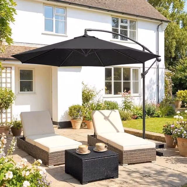 Outsunny Black Cantilever Banana Parasol Garden Umbrella, 3 m