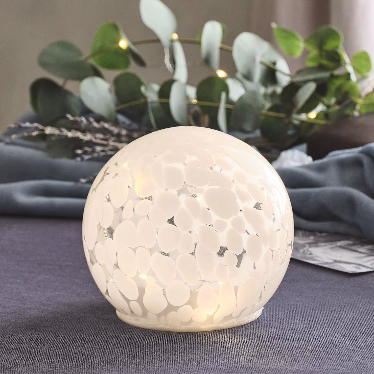 Lights4fun White Confetti Glass Globe LED Tabletop Decoration