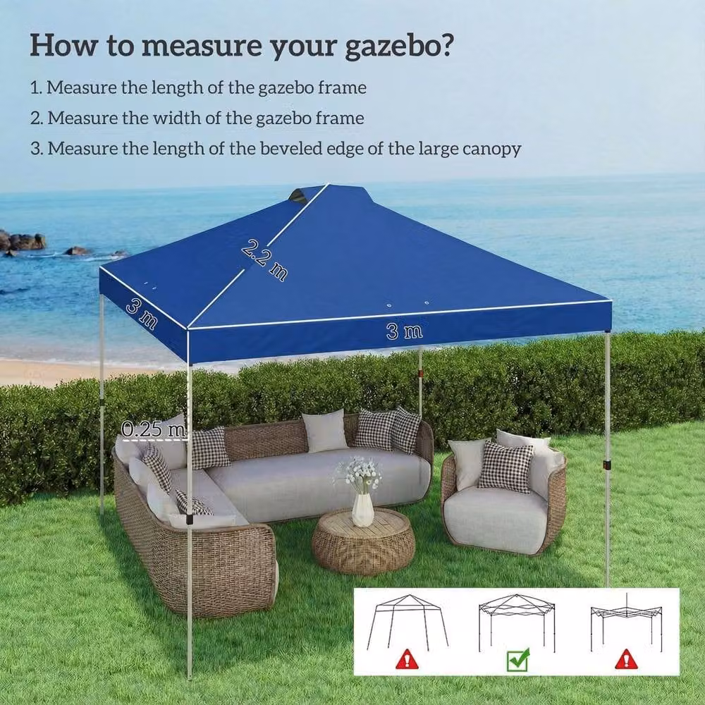 Kelvenix Blue Polyester Gazebo Roof Replacement with UPF 50+ Waterproof Protection, 3 x 3 m – 2