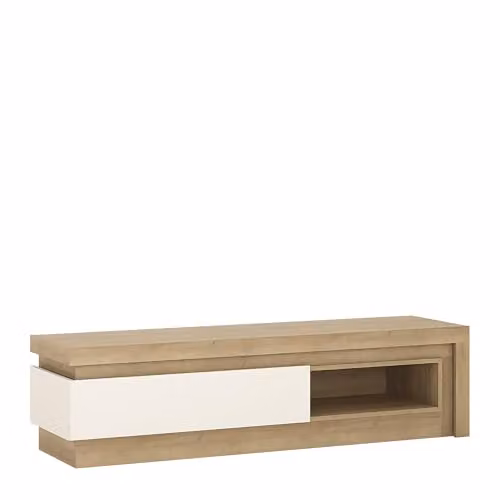 Furniture To Go Lyon TV Cabinet with 1 Drawer and Open Shelf with LED Lighting in Riviera Oak and White High Gloss, W/D/H: 130 x 41.7 x 42 cm – 2