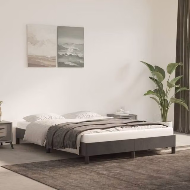Berkfield Home Upholstered Velvet Bed Frame, Grey, W: 135 cm, L: 190 cm – 1