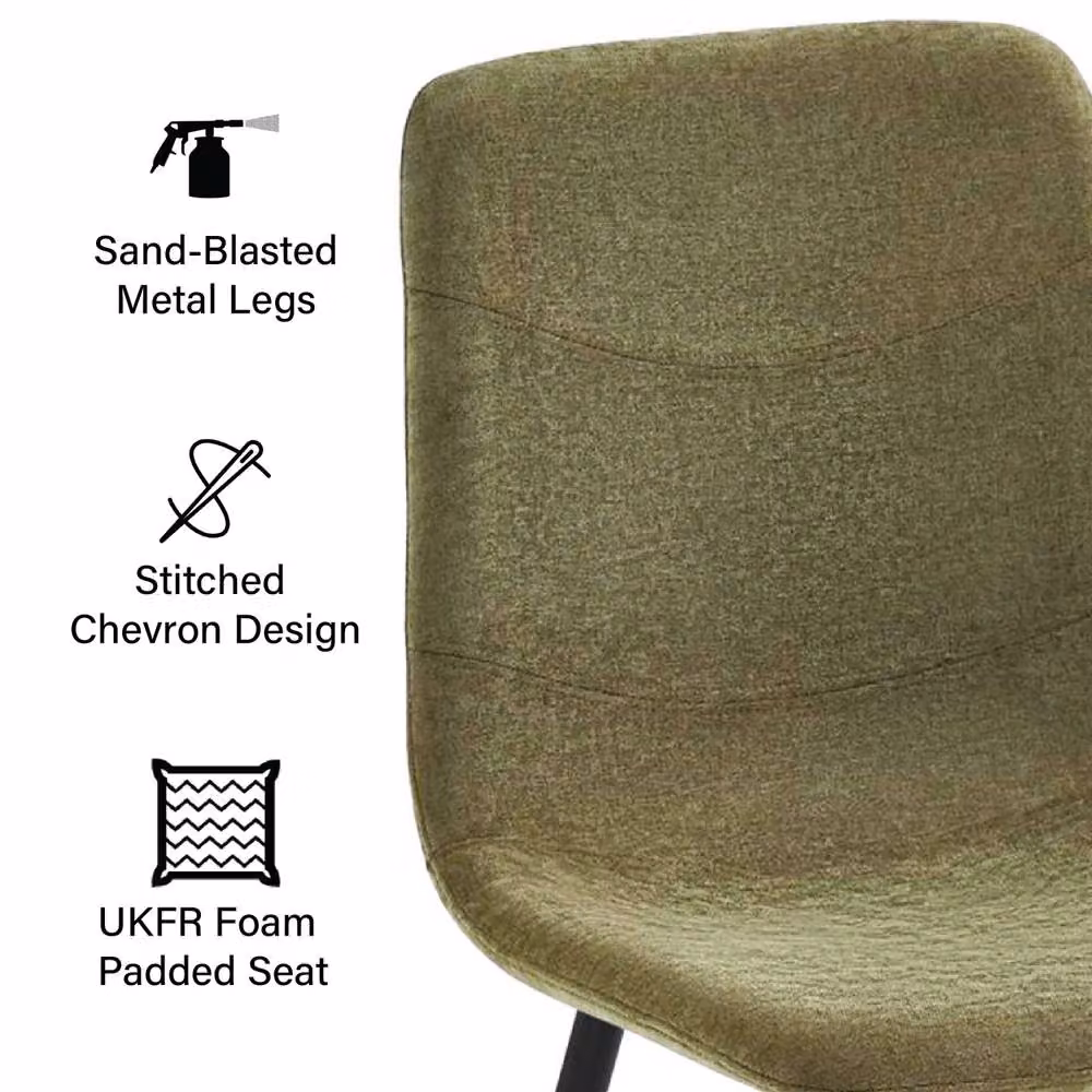 FWStyle Evie Set of 2 Green Linen Upholstered Dining Chairs with Black Metal Frame – 3