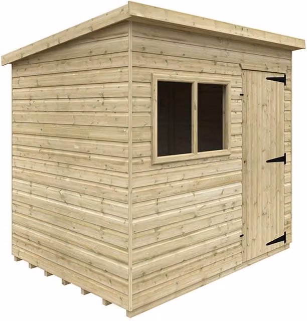 Buttercup Farm Deluxe Pent Shed in Green, 16mm Tanalised Solid Wood with Single Door and Window, W: 243.8 cm, D: 182.9 cm