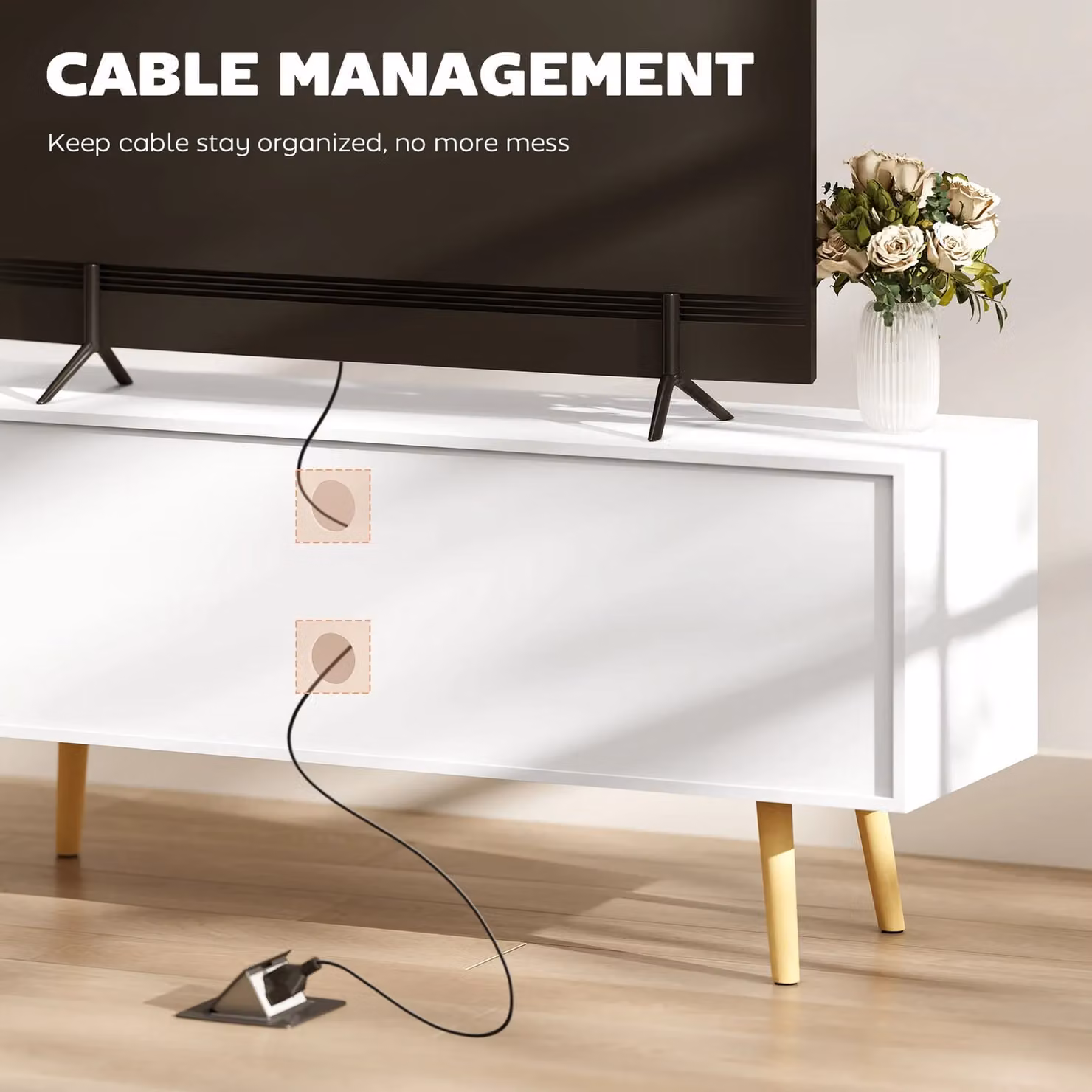 HOMCOM White TV Stand Cabinet with Wood Legs – 5